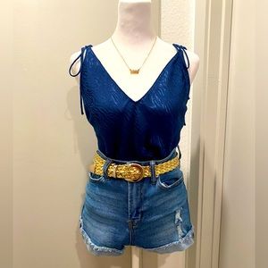 VTG Y2K Victoria's Secret Navy Blue Animal Print V-Neck Cropped Tank Top - M